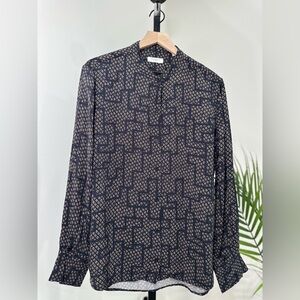 Equipment Navy and Beige Patterned Blouse